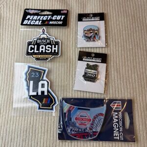 NASCAR‎ Collectible Lot Busch Light Clash LA Chicago Iowa Corn Pins Decal Magnet